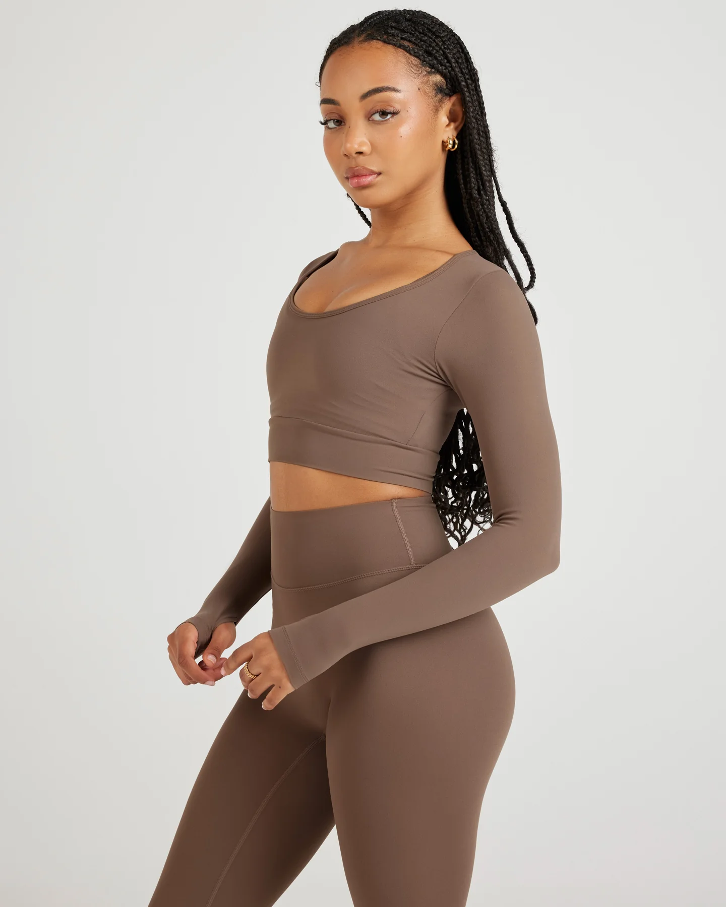 Airey Scoop Crop Long Sleeve - Light Brown - Image 3