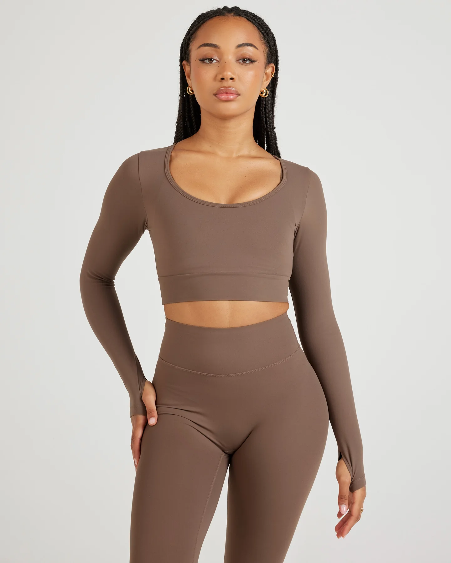 Airey Scoop Crop Long Sleeve - Light Brown - Image 4