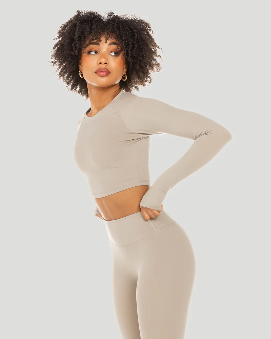 Aura Crop Long Sleeve - Vintage Khaki - Image 3