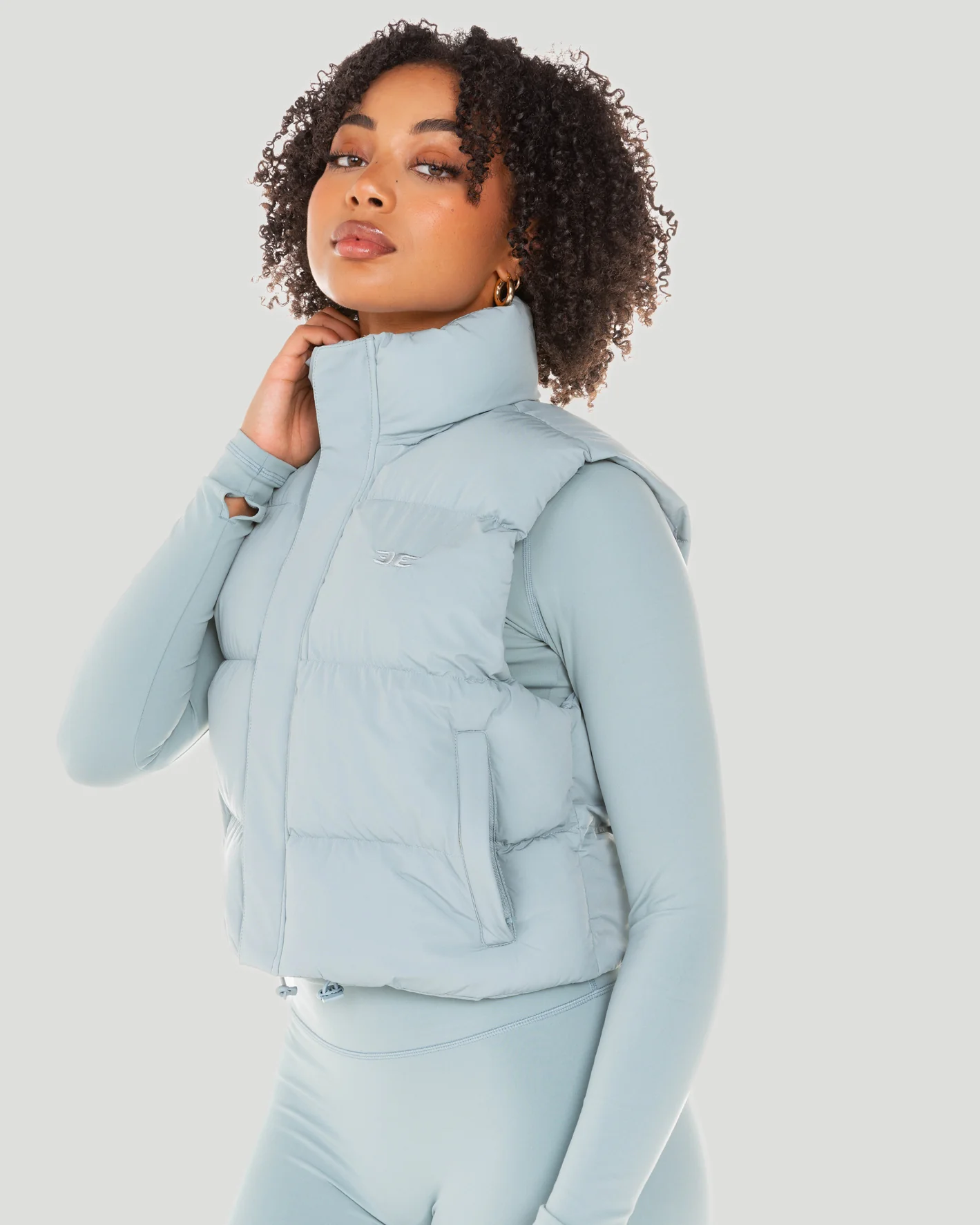 Cropped Puffer Vest - Sea Foam - Image 3
