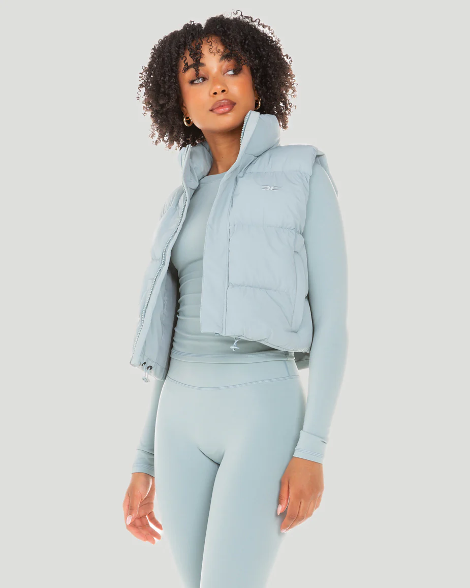 Cropped Puffer Vest - Sea Foam - Image 4