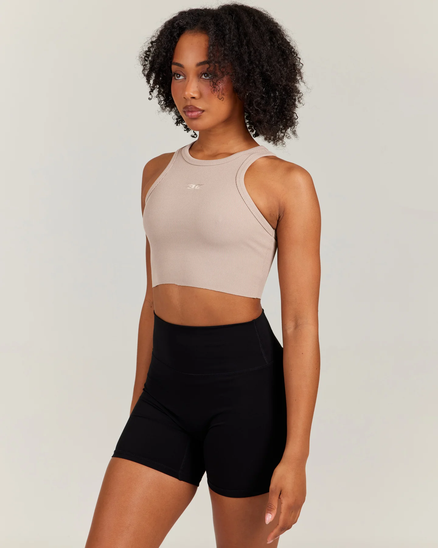 Cropped Ribbed Singlet - Beige - Image 3