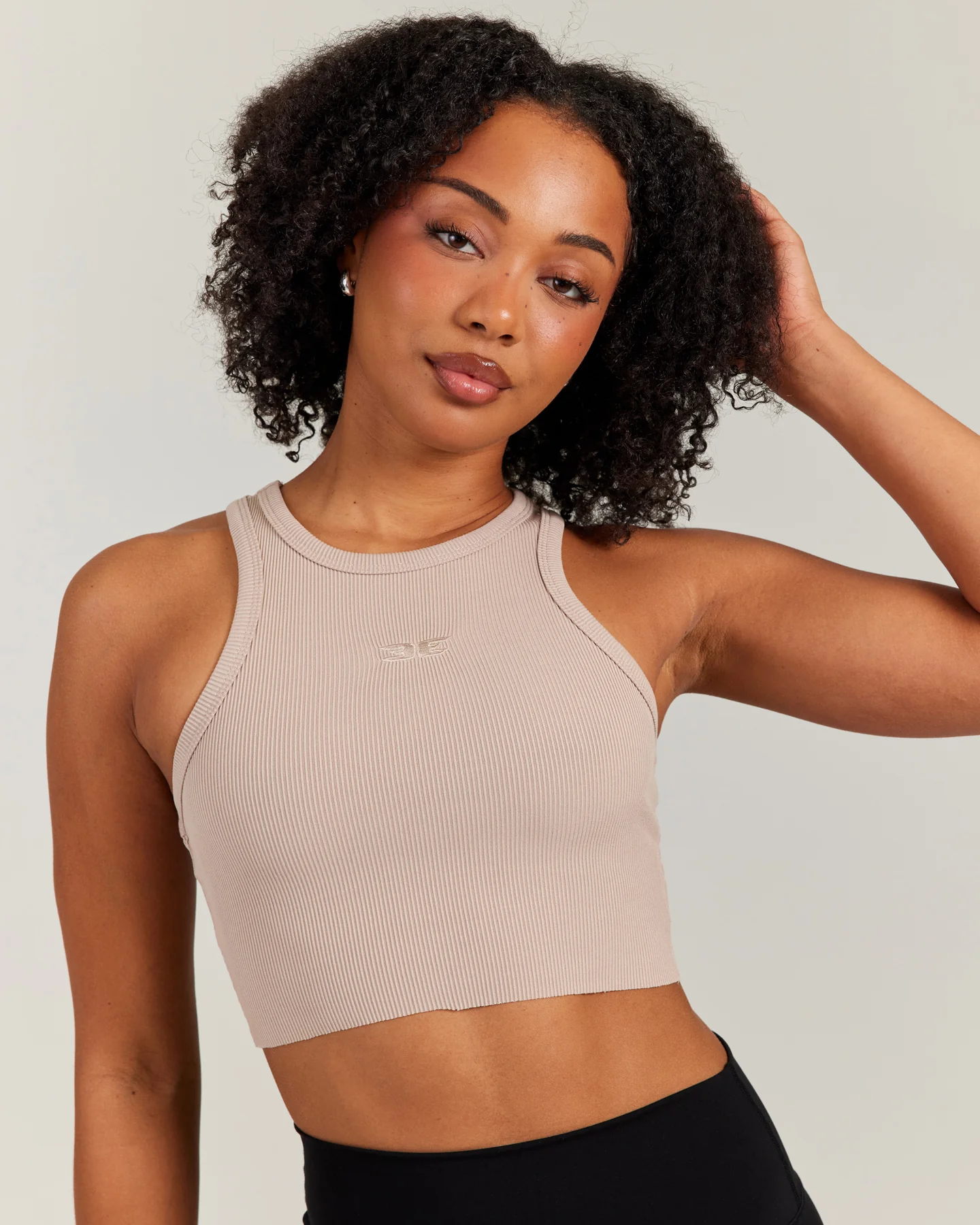 Cropped Ribbed Singlet - Beige - Image 4