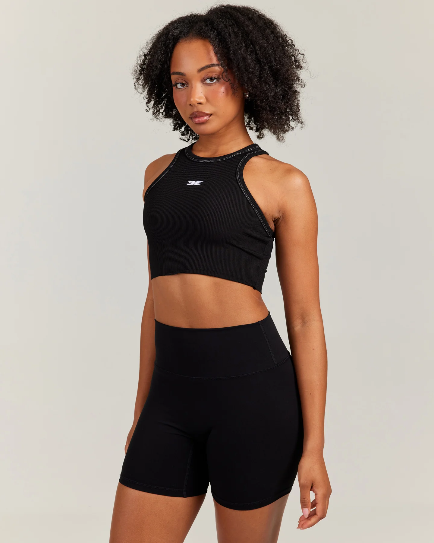 Cropped Ribbed Singlet - Black - Image 3