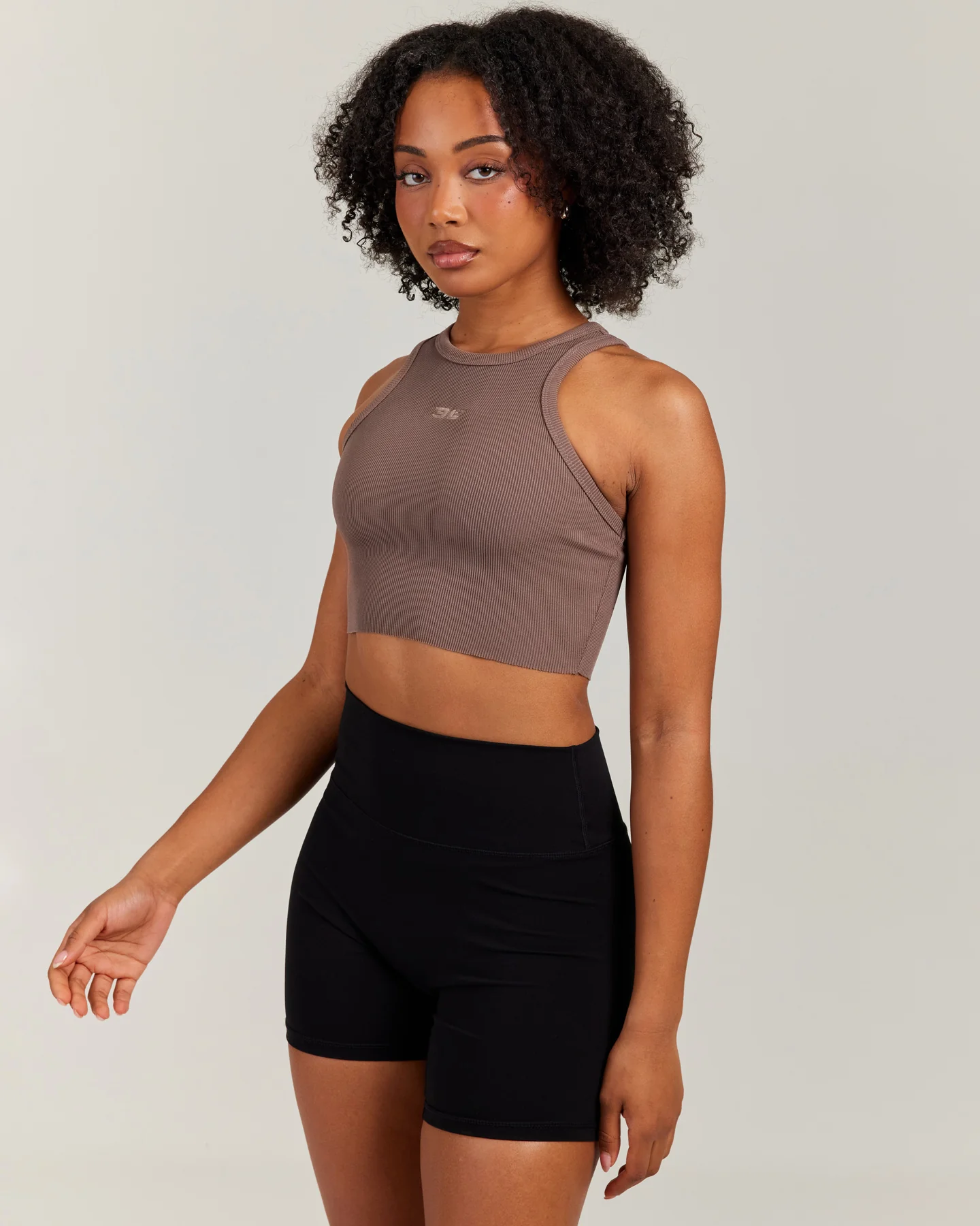Cropped Ribbed Singlet - Brown - Image 3