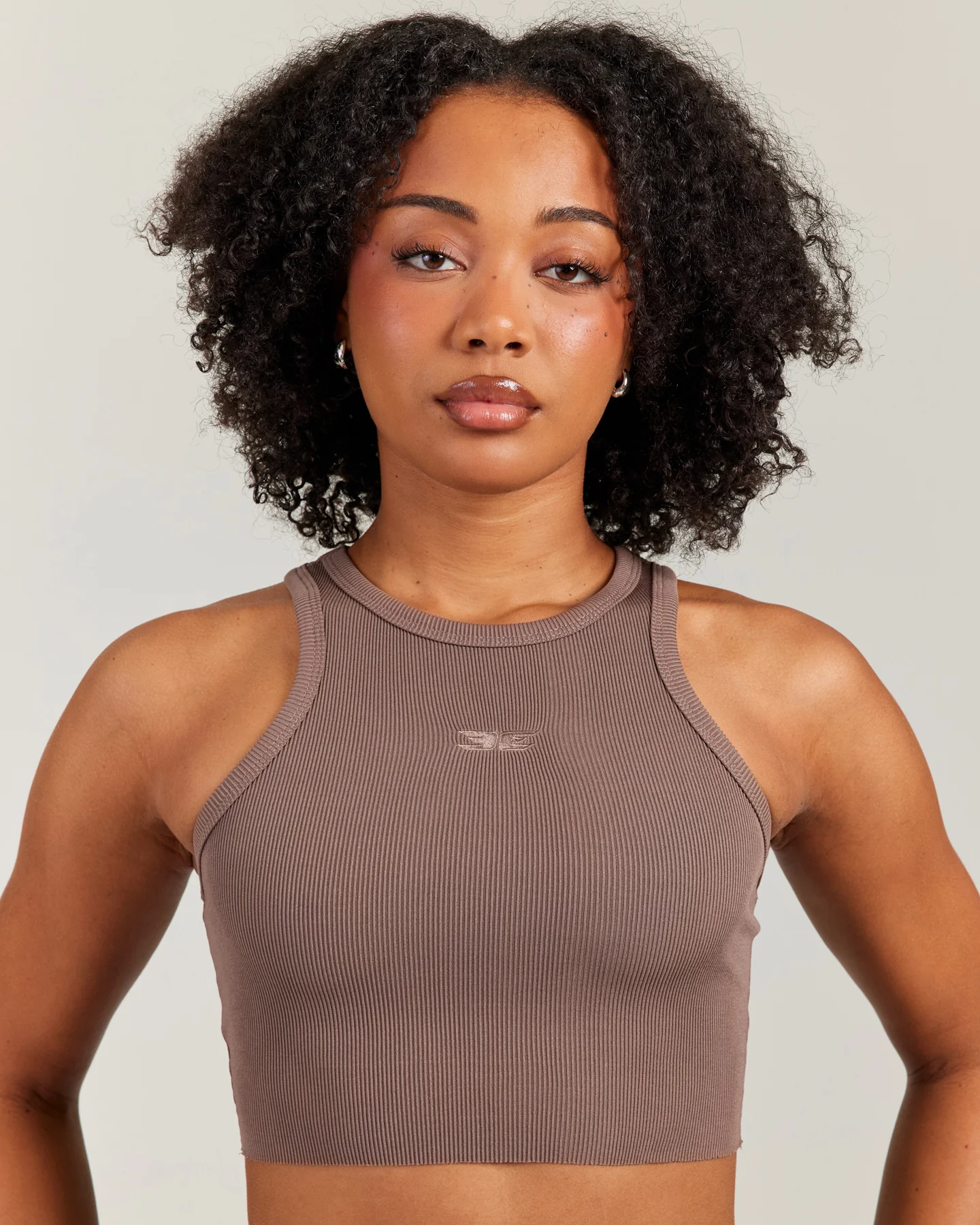 Cropped Ribbed Singlet - Brown - Image 4