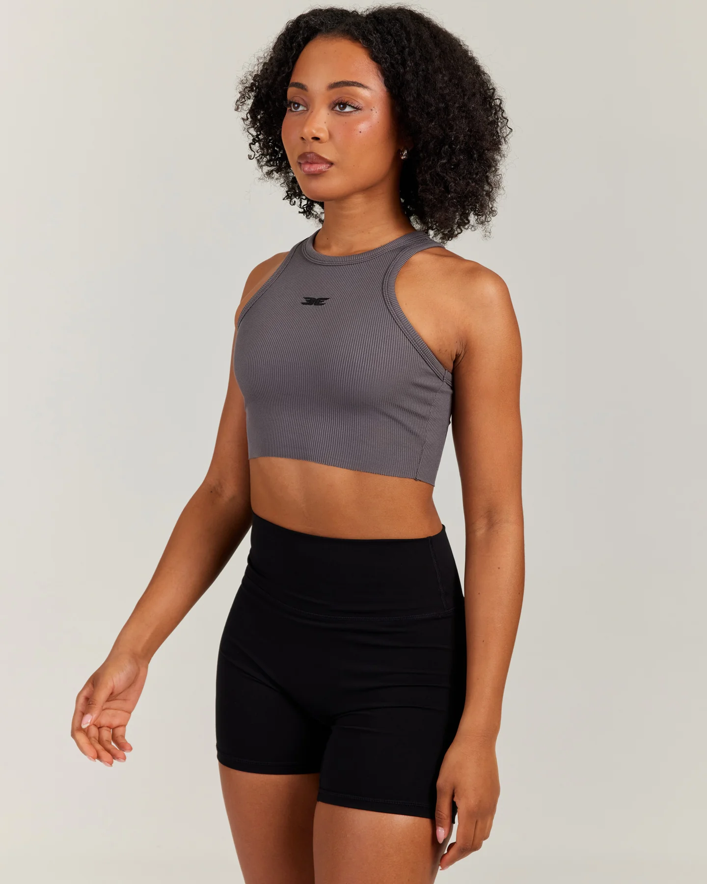 Cropped Ribbed Singlet - Charcoal - Image 3