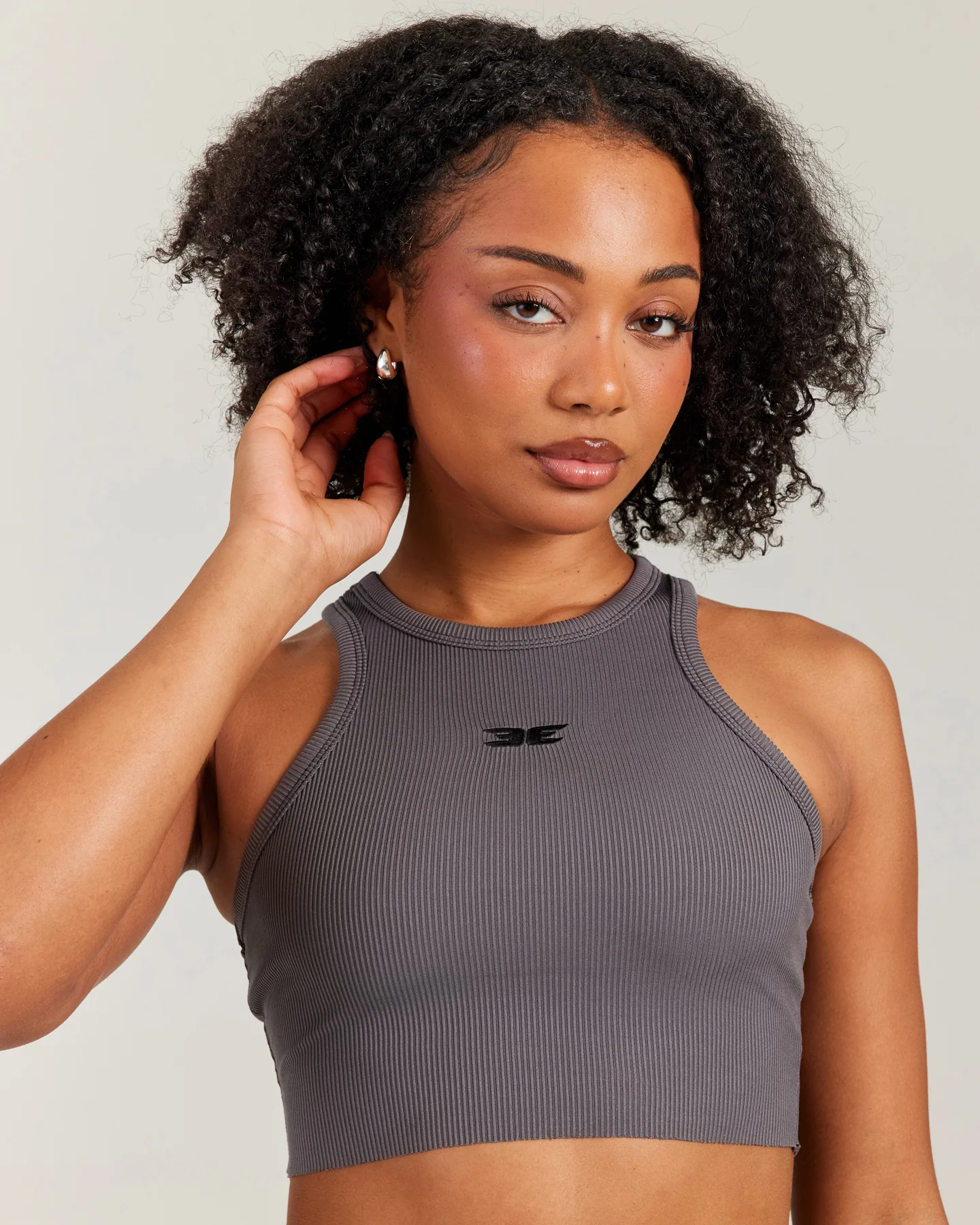 Cropped Ribbed Singlet - Charcoal - Image 4