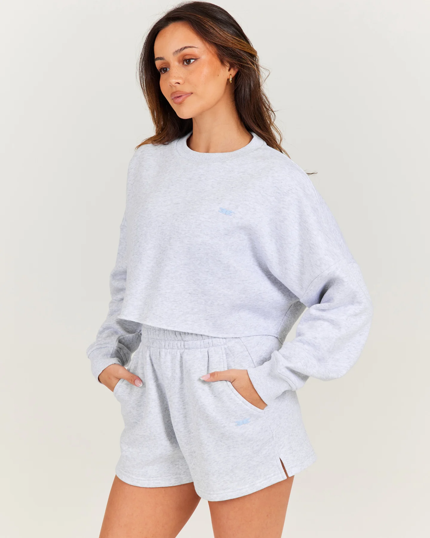 Omni Cropped Crewneck - Grey Marle/Light Blue - Image 3