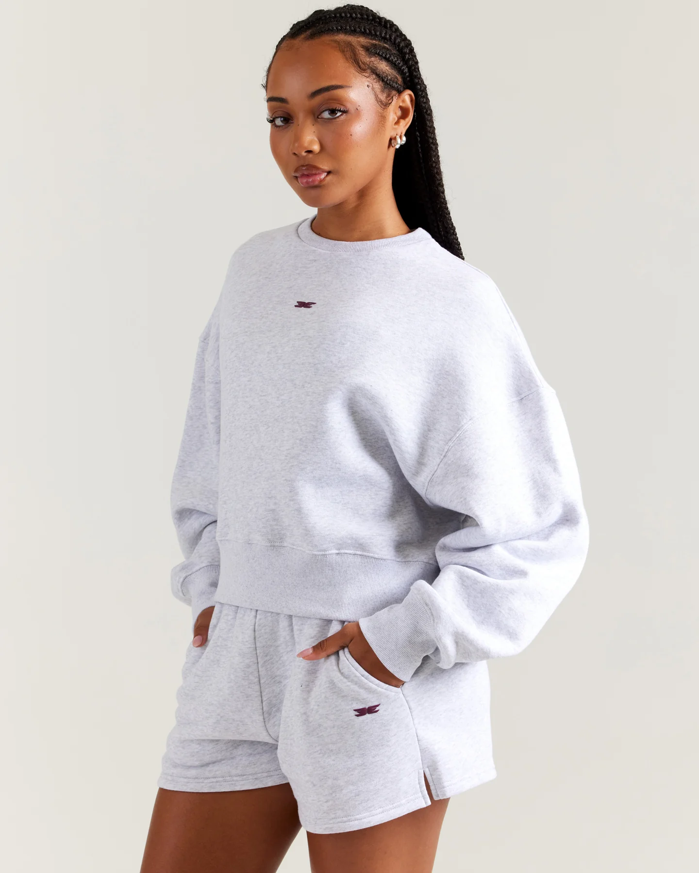 Omni Relaxed Crewneck - Grey Marle/Cherry Cola - Image 5