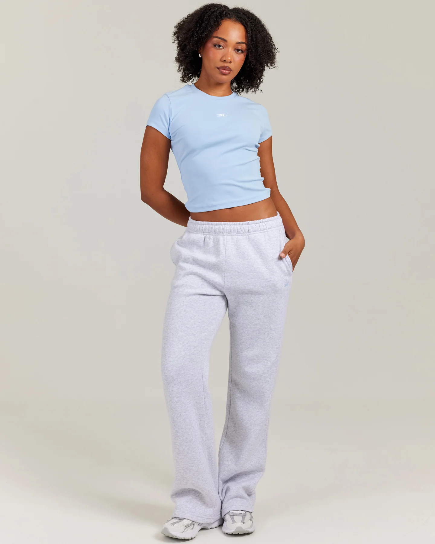Omni Straight Leg Trackpants - Grey Marle/Light Blue - Image 4