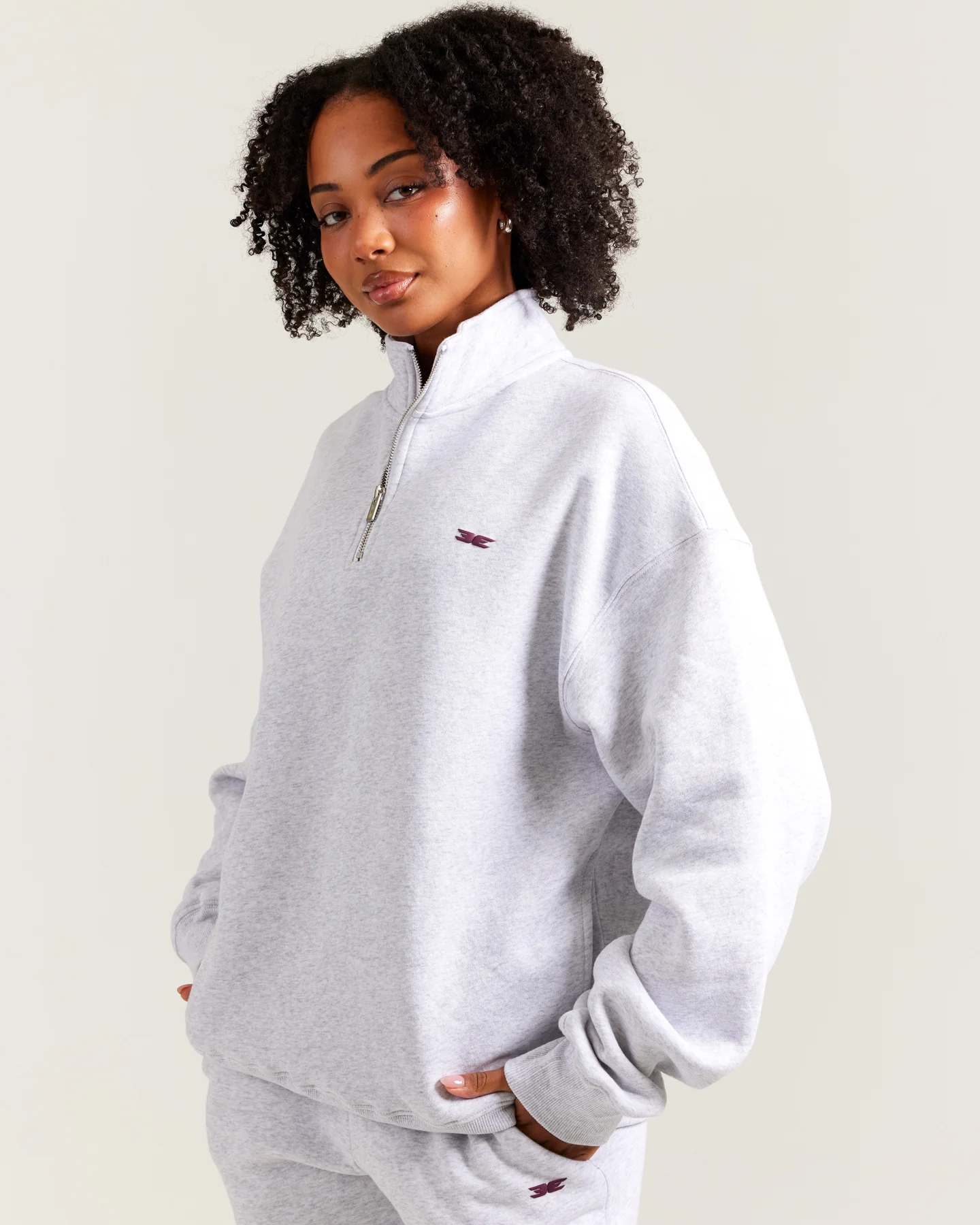 Omni Unisex 1/4 Zip - Grey Marle/Cherry Cola - Image 4