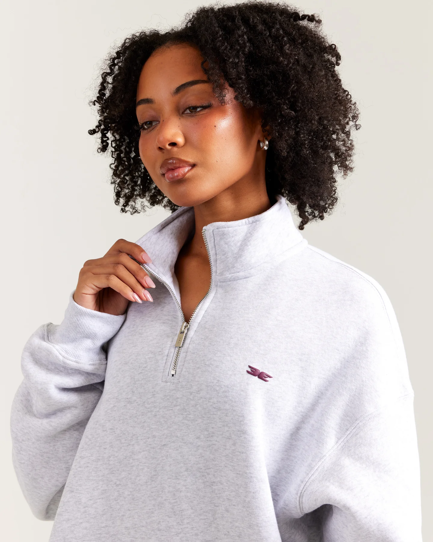 Omni Unisex 1/4 Zip - Grey Marle/Cherry Cola - Image 5