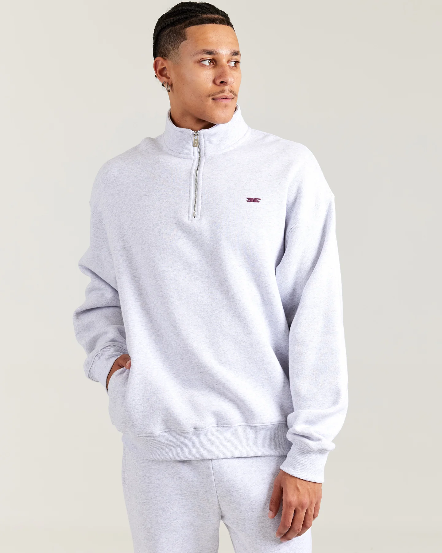 Omni Unisex 1/4 Zip - Grey Marle/Cherry Cola - Image 6
