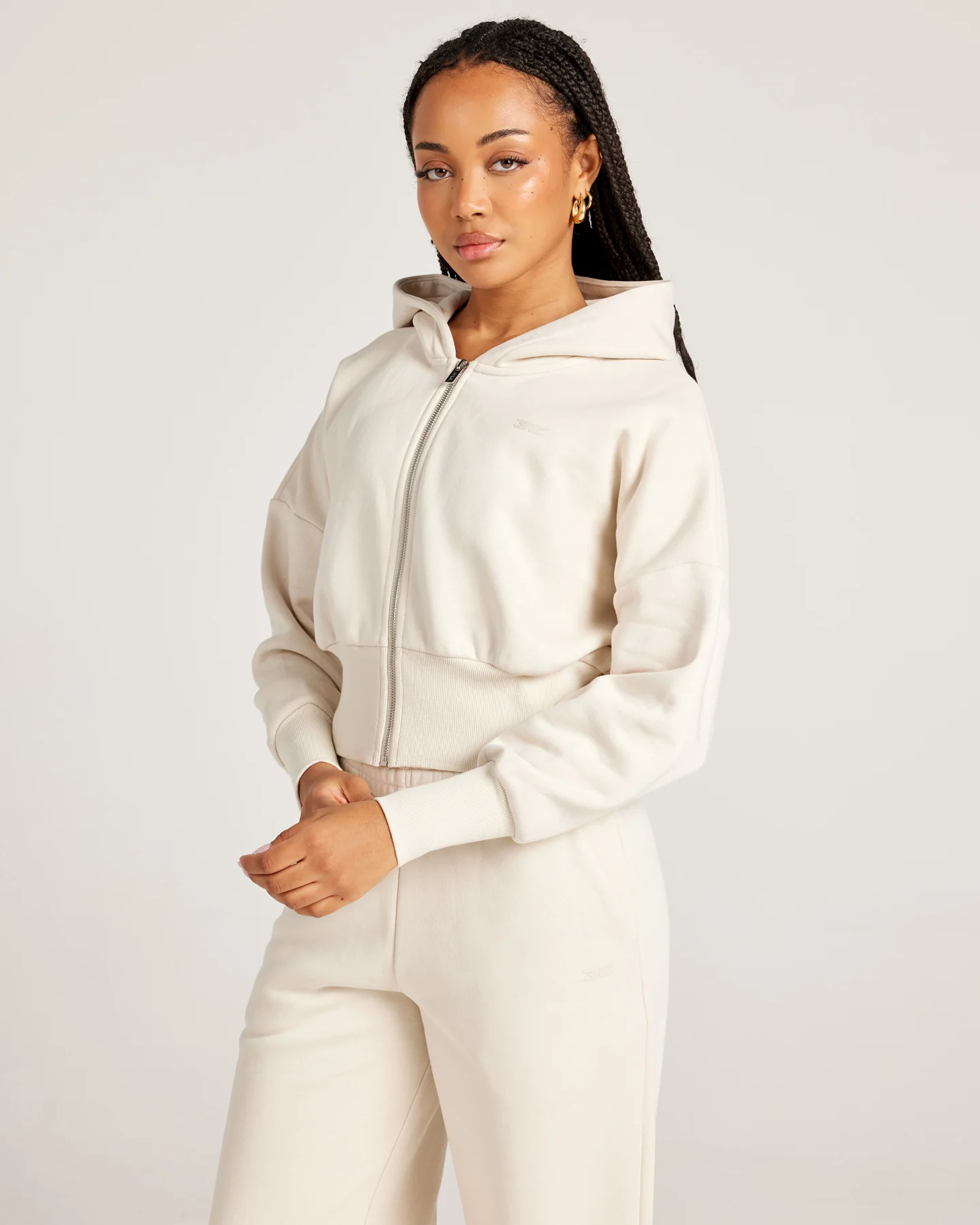 Omni Zip Through Hoodie - Bone - Image 3