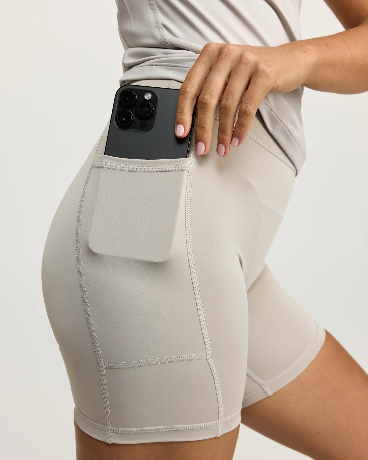 PerForm Pocket Shorts - Stone Grey - Image 3